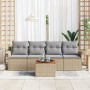 Conjunto de Sofá de Jardín de 5 Piezas con Cojines Beige Ratán Poliéster de , Sofás de exterior - Ref: Foro24-3347259, Precio...