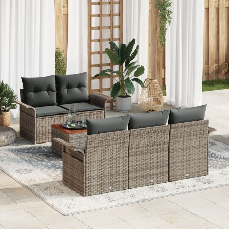 Juego de Sofás de Jardín de 6 Piezas con Cojines Gris Poliratán Acacia de , Sofás de exterior - Ref: Foro24-3347265, Precio: ...