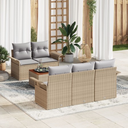 Conjunto de Sofá de Jardín de 6 Piezas con Cojines Beige de Poliratán Acacia de , Sofás de exterior - Ref: Foro24-3347266, Pr...