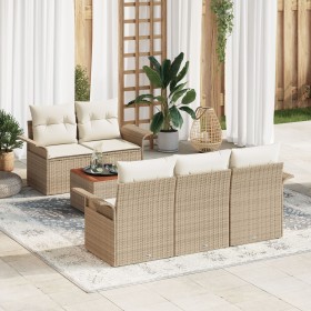 Juego de Sofá de Jardín de 6 Piezas con Cojines Beige de Ratán Poliéster Acacia de , Sofás de exterior - Ref: Foro24-3347267,...