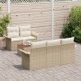 Juego de Sofá de Jardín de 6 Piezas con Cojines Beige de Ratán Poliéster Acacia de , Sofás de exterior - Ref: Foro24-3347267,...