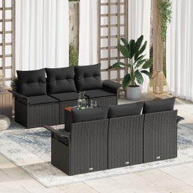 Conjunto de Sofá de Jardín de 7 Piezas con Cojines Negro Poliratán Acacia de , Sofás de exterior - Ref: Foro24-3347275, Preci...