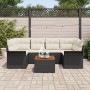 Juego de Sofá de Jardín de 7 Piezas con Cojines Negro Polirratán Acacia de , Sofás de exterior - Ref: Foro24-3347278, Precio:...