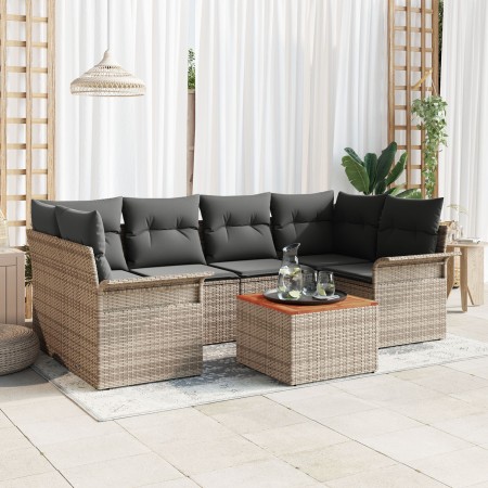 Set de Sofá de Jardín de 7 Piezas con Cojines Gris Poliratán Acacia de , Sofás de exterior - Ref: Foro24-3347279, Precio: 438...
