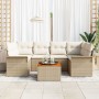 Juego de Sofá de Jardín de 7 Piezas con Cojines Beige Ratán Poliéster Acacia de , Sofás de exterior - Ref: Foro24-3347281, Pr...