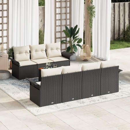 Conjunto de Sofá de Jardín de 8 Piezas con Cojines Ratan Negro Acacia de , Sofás de exterior - Ref: Foro24-3347285, Precio: 5...