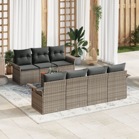 Conjunto de Sofá de Jardín de 8 Piezas con Cojines Gris Ratán Poliéster Acacia de , Sofás de exterior - Ref: Foro24-3347286, ...