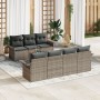 Conjunto de Sofá de Jardín de 8 Piezas con Cojines Gris Ratán Poliéster Acacia de , Sofás de exterior - Ref: Foro24-3347286, ...