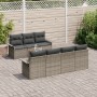Conjunto de Sofá de Jardín de 8 Piezas con Cojines Gris Ratán Poliéster Acacia de , Sofás de exterior - Ref: Foro24-3347286, ...