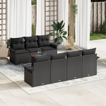 Juego de Sofás de Jardín de 8 Piezas con Cojines Negro Poliratán Acacia de , Sofás de exterior - Ref: Foro24-3347289, Precio:...