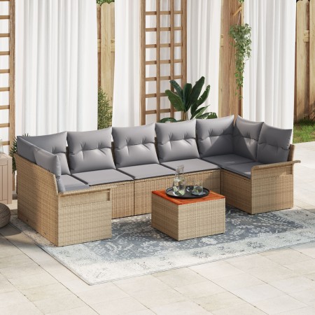 Conjunto de Sofá de Jardín de 8 Piezas con Cojines Beige Ratán Poliéster Acacia de , Sofás de exterior - Ref: Foro24-3347294,...