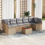 Conjunto de Sofá de Jardín de 8 Piezas con Cojines Beige Ratán Poliéster Acacia de , Sofás de exterior - Ref: Foro24-3347294,...