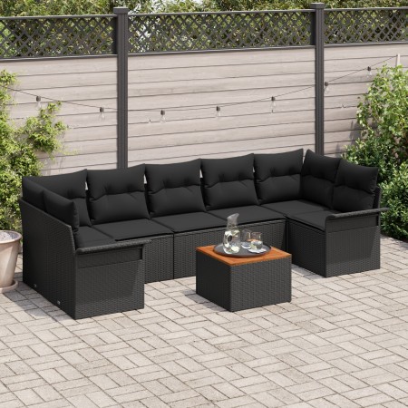 Conjunto de Sofás de Jardín de 8 Piezas con Cojines en Ratán Poliéster Negro Acacia de , Sofás de exterior - Ref: Foro24-3347...