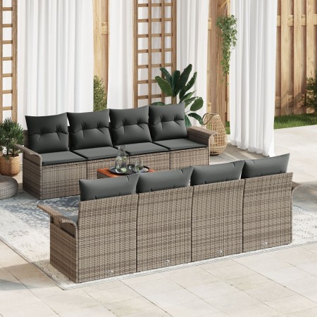 Juego de Sofá de Jardín de 9 Piezas con Cojines Gris Poliratán Acacia de , Sofás de exterior - Ref: Foro24-3347300, Precio: 5...