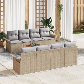 Conjunto de Sofá de Jardín de 9 Piezas con Cojines Beige Ratán de Polietileno Acacia de , Sofás de exterior - Ref: Foro24-334...