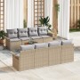 Conjunto de Sofá de Jardín de 9 Piezas con Cojines Beige Ratán de Polietileno Acacia de , Sofás de exterior - Ref: Foro24-334...