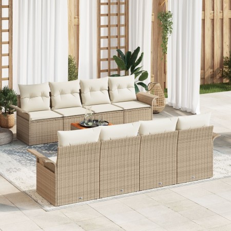 Juego de Sofá de Jardín de 9 piezas con Cojines Beige Ratán Polipropileno Acacia de , Sofás de exterior - Ref: Foro24-3347302...
