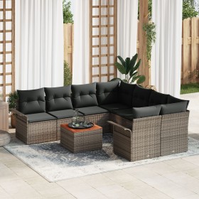 Set de Sofá de Jardín de 9 Piezas con Cojines Gris Poliratán Acacia de , Sofás de exterior - Ref: Foro24-3347307, Precio: 548...