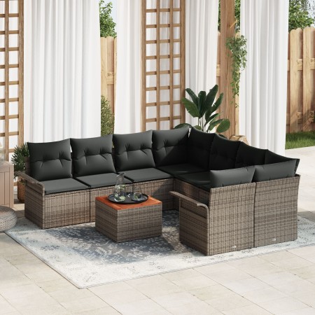 Set de Sofá de Jardín de 9 Piezas con Cojines Gris Poliratán Acacia de , Sofás de exterior - Ref: Foro24-3347307, Precio: 548...