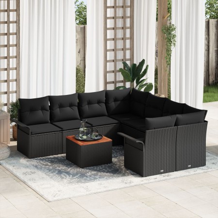 Juego de Sofá de Jardín de 9 Piezas con Cojines Negro Poliratán Acacia de , Sofás de exterior - Ref: Foro24-3347310, Precio: ...