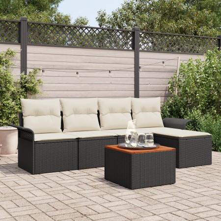 Conjunto de Sofá de Jardín 6 Piezas Negro y crema Ratán poliéster de , Sofás de exterior - Ref: Foro24-3347313, Precio: 341,6...