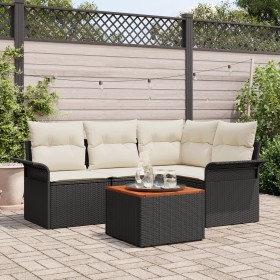 Conjunto de Sofá de Jardín de 5 Piezas con Cojines Negro Poliratán Acacia de , Sofás de exterior - Ref: Foro24-3347320, Preci...
