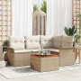 Juego de sofá de jardín de 5 piezas con cojines beige en poliratán y acacia de , Sofás de exterior - Ref: Foro24-3347323, Pre...