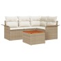 Juego de sofá de jardín de 5 piezas con cojines beige en poliratán y acacia de , Sofás de exterior - Ref: Foro24-3347323, Pre...
