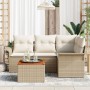 Juego de sofá de jardín de 5 piezas con cojines beige en poliratán y acacia de , Sofás de exterior - Ref: Foro24-3347323, Pre...