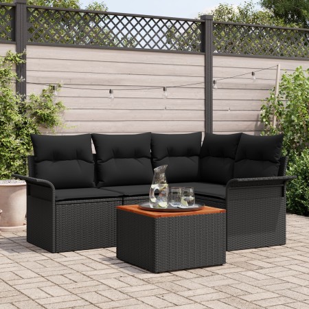 Juego de Sofá de Jardín de 5 Piezas con Cojines Poliratán Negro y Acacia de , Sofás de exterior - Ref: Foro24-3347324, Precio...