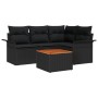 Juego de Sofá de Jardín de 5 Piezas con Cojines Poliratán Negro y Acacia de , Sofás de exterior - Ref: Foro24-3347324, Precio...