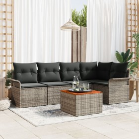 Juego de Sofá de Jardín de 6 Piezas con Cojines Gris Poliratán Acacia de , Sofás de exterior - Ref: Foro24-3347328, Precio: 3...