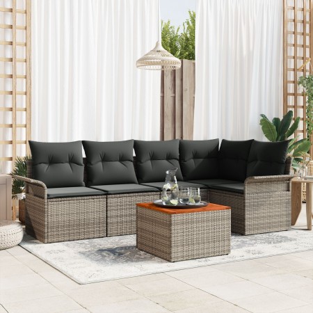 Juego de Sofá de Jardín de 6 Piezas con Cojines Gris Poliratán Acacia de , Sofás de exterior - Ref: Foro24-3347328, Precio: 3...