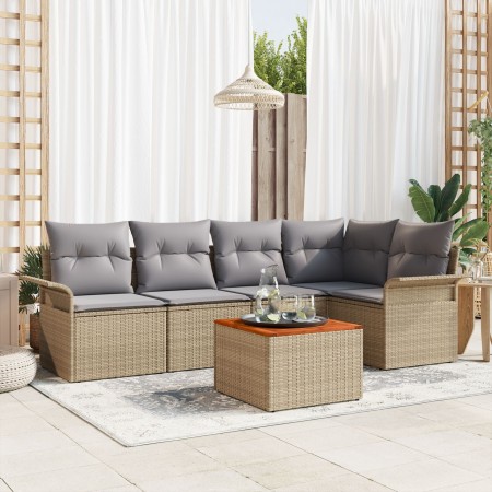 Conjunto de Sofá de Jardín de 6 Piezas con Cojines Beige Poliratán Acacia de , Sofás de exterior - Ref: Foro24-3347329, Preci...