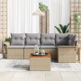 Conjunto de Sofá de Jardín de 6 Piezas con Cojines Beige Poliratán Acacia de , Sofás de exterior - Ref: Foro24-3347329, Preci...