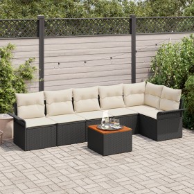 Conjunto de Sofá de Jardín de 7 Piezas con Cojines Negro Poliratán Acacia de , Sofás de exterior - Ref: Foro24-3347334, Preci...