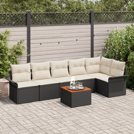 Conjunto de Sofá de Jardín de 7 Piezas con Cojines Negro Poliratán Acacia de , Sofás de exterior - Ref: Foro24-3347334, Preci...