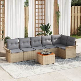 Juego de Sofá de Jardín de 7 Piezas con Cojines Beige de Poliratán Acacia de , Sofás de exterior - Ref: Foro24-3347336, Preci...