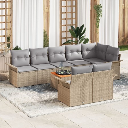 Juego de Sofá de Jardín de 9 Piezas con Cojines Beige Ratán Acacia de , Sofás de exterior - Ref: Foro24-3347343, Precio: 628,...