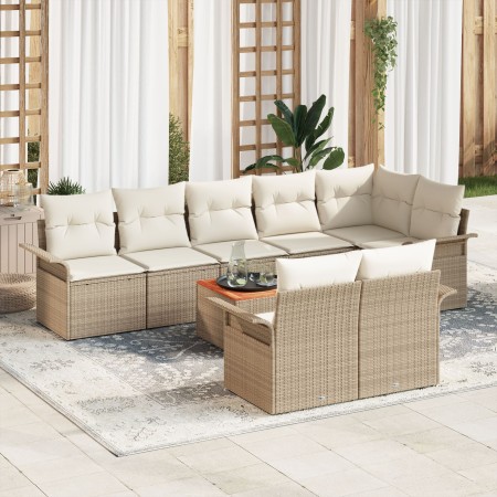 Conjunto de Sofás de Jardín de 9 Piezas con Cojines Beige Poliratán Acacia de , Sofás de exterior - Ref: Foro24-3347344, Prec...