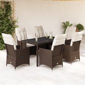 Set comedor de jardín 7 pzas con cojines ratán sintético marrón en Conjuntos de jardín | Comprar online en Foru.es