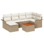 Set de 7 Piezas de Sofá de Jardín con Cojines Beige de Ratán Sintético y Acacia de , Sofás de exterior - Ref: Foro24-3347351,...