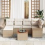 Set de 7 Piezas de Sofá de Jardín con Cojines Beige de Ratán Sintético y Acacia de , Sofás de exterior - Ref: Foro24-3347351,...