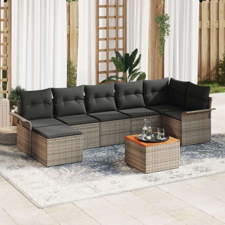 Juego de Sofás de Jardín de 8 Piezas con Cojines Gris Poliratán Acacia de , Sofás de exterior - Ref: Foro24-3347356, Precio: ...