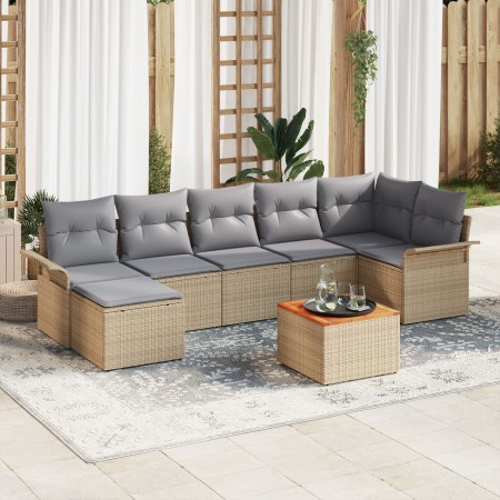 Juego de Sofá de Jardín de 8 Piezas con Cojines Beige Ratán Sintético Acacia de , Sofás de exterior - Ref: Foro24-3347357, Pr...