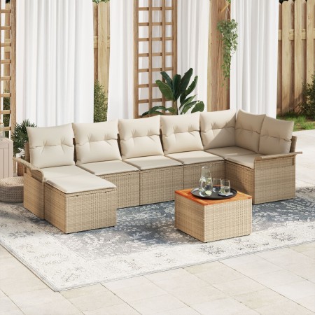 Juego de Sofás de Jardín de 8 Piezas con Cojines Beige Ratán Sintético Acacia de , Sofás de exterior - Ref: Foro24-3347358, P...