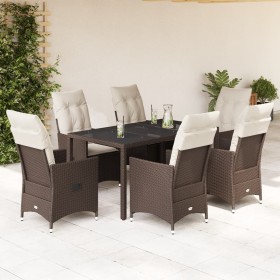 Set comedor de jardín 7 pzas con cojines ratán sintético marrón en Conjuntos de jardín | Comprar online en Foru.es