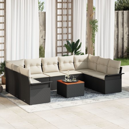 Conjunto de Sofás de Jardín de 10 Piezas con Cojines Negro Poliratán Acacia de , Sofás de exterior - Ref: Foro24-3347369, Pre...