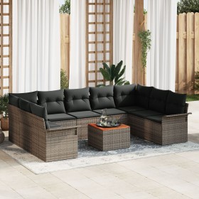 Conjunto de Sofá de Jardín de 10 Piezas con Cojines Gris Poliratán Acacia de , Sofás de exterior - Ref: Foro24-3347370, Preci...