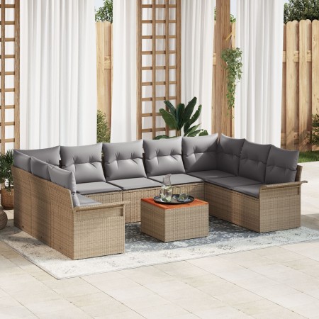 Conjunto de Sofá de Jardín de 10 Piezas con Cojines Beige Poliratán Acacia de , Sofás de exterior - Ref: Foro24-3347371, Prec...